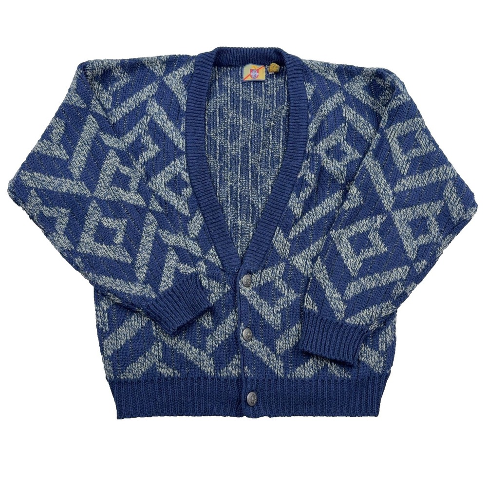 Vintage Grandpa Cardigan Sweater Men Large Geometric Cosby 90s Saturdays Knit